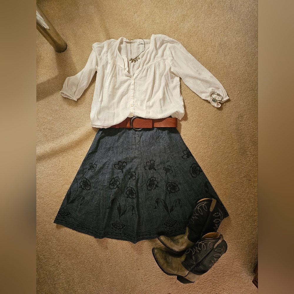 Vintage Embroidered Denim Skirt